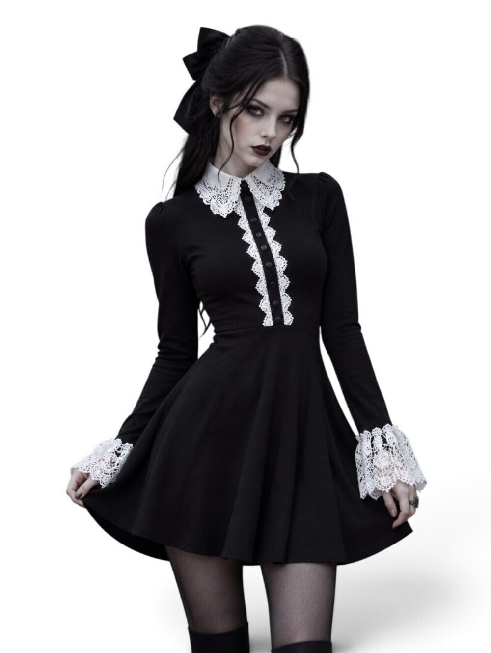 Killstar Blessed Be Collar Dress XS Black White Lace Gothic Witchy Mini